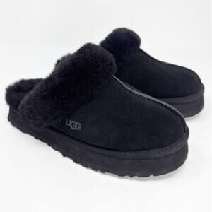 UGG Black Suede Fur-Lined Clogs